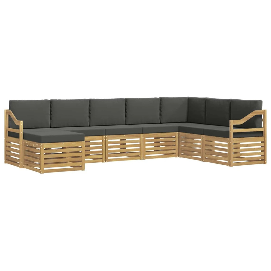 vidaXL Outdoor-Sofagarnitur 8-teilig in L-Form aus Akazienholz mit Polsterkissen in Weiß und Anthrazit - Bild 2