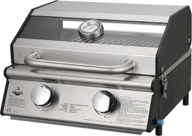 El Fuego Gasgrill Jesolo in Schwarz-Silber mit Sichtfenster aus Glas und gusseisernen Komponenten, B/T/H: 47,5 x 31,2 x 43,5 cm - Bild 1