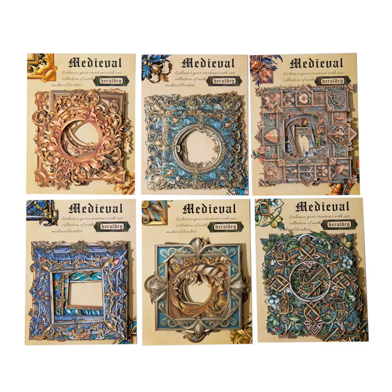 CBTstationery Mittelalterliche Rand-Aufkleber mit 6 Hartkartendesigns in Rot und Mehrfarbig zur Gestaltung historischer Tagebuchseiten - Bild 1
