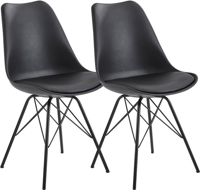 2er Set Esszimmerstühle Wohnling in Schwarz mit Kunstleder-Bezug und Eisen-Gestell im skandinavischen Design, B/T/H: 58 x 48 x 86 cm - Bild 3