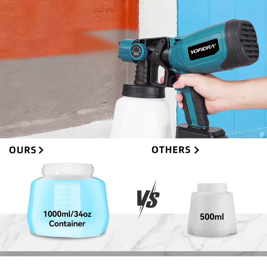 YOFIDRA Elektrische Spritzpistole Kabellose Farbspritzpistole mit 1000 ml Volumen und 66000 RPM für Makita Akku - Bild 4
