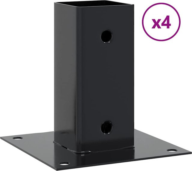 VD Home Furnishing Quadratische Pfostenfüße aus verzinktem Stahl, Schwarz, 4 Stück, B/B: 6,1 x 6,1 cm - Bild 1