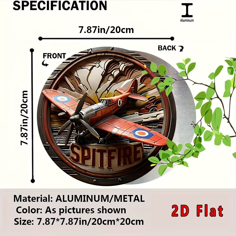 Potdemiel Vintage Spitfire Aluminium-Wandschild rund in Rot und Blau, Durchmesser: 20 cm - Bild 2