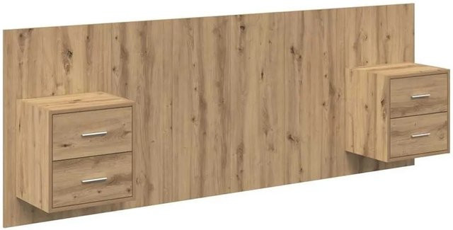 vidaXL Schlafzimmer-Set aus Holzwerkstoff bestehend aus einem Bettkopfteil und zwei Nachttischen in Eiche Optik Braun - Bild 1
