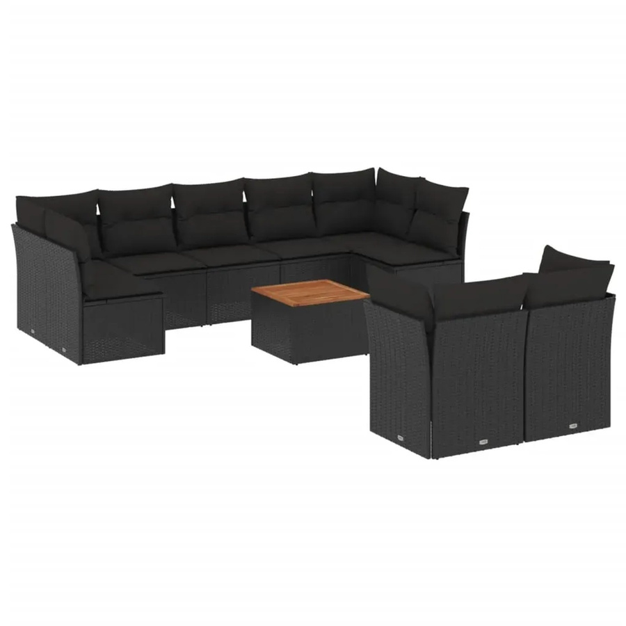 vidaXL 10-teilige Garten-Sofagarnitur in L-Form aus Polyrattan mit Kissen und Stauraum, Schwarz - Bild 2