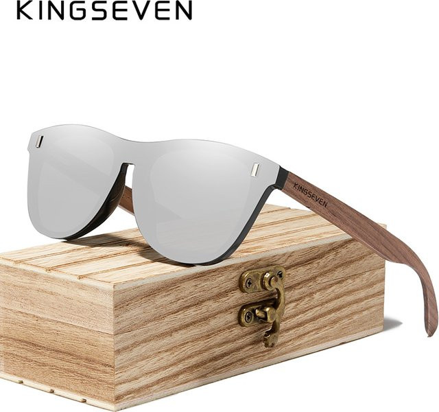 KINGSEVEN Sonnenbrille Holz, Vollrand, Schwarz, Unisex, polarisiert - Bild 1