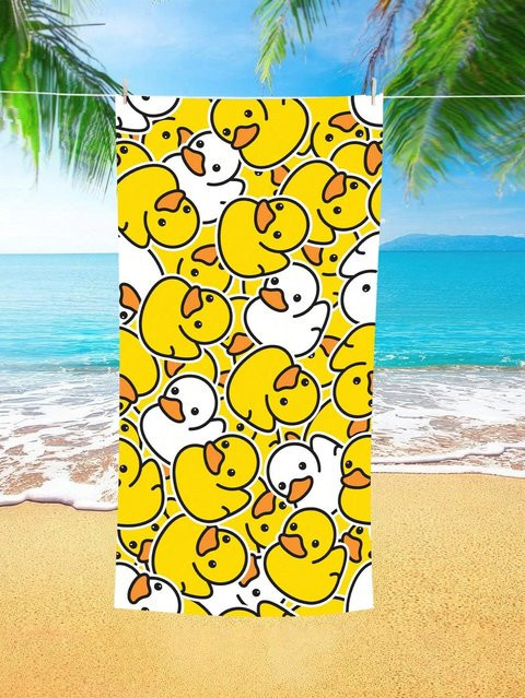 Strandtuch mit gelbem Cartoon-Enten-Aufdruck von JMG Household Supplies, schnelltrocknendes und sandfreies Mikrofaser-Handtuch, B/B: 70 x 140 cm - Bild 1