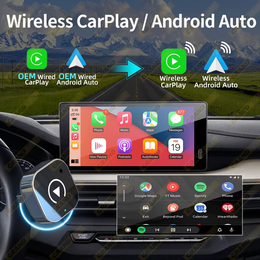 Grandnavi 2in1 Wireless CarPlay und Android Auto Adapter für OEM-Autoradios, Schwarz, USB Plug and Play mit Bluetooth - Bild 2