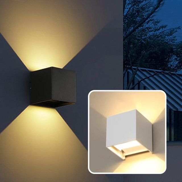 TRAZOS LED Außenwandleuchte Cube in Schwarz, moderne Up-Down Wandbeleuchtung aus Aluminium mit IP65 Wasserschutz und warmweißem Licht - Bild 1