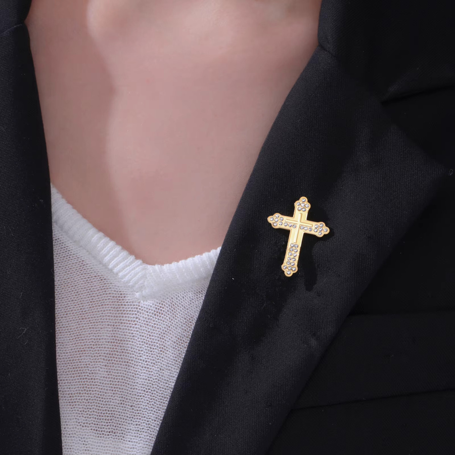 Cazador Brosche Kreuz, Edelstahl, Zirkonia, Gold, Unisex - Bild 2