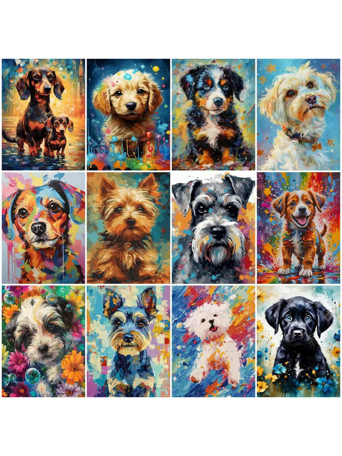 YUTTEE DIY Diamantmalerei Hundewelpe Mosaik Wanddekoration mit runden Steinen in Multicolour - Bild 2