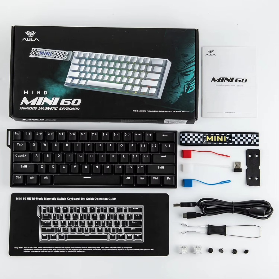 AULA Mini60 HE/Pro/Max 60 % mechanische Tastatur mit Magnetschalter, RGB, Tri-Mode kabellos, 8000 Hz und 0,01 mm RT, Schwarz - Bild 6
