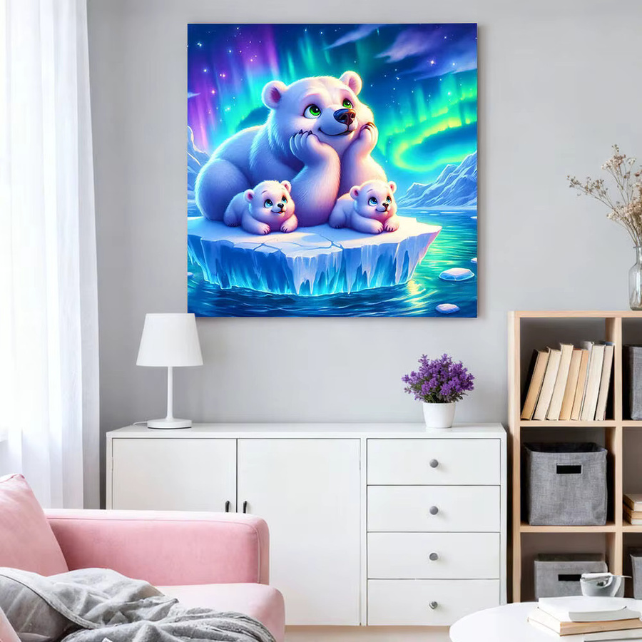HUACAN Diamant-Malerei Set Eisbär Motiv als Wanddekoration mit Aurora-Strasssteinen, Mehrfarbig - Bild 3