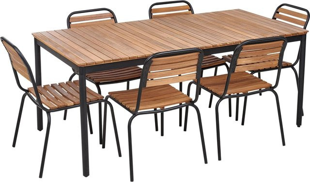 Beliani Gartentisch Set VALLESE in Heller Holzfarbe und Schwarz aus Holz und Metall - Bild 1