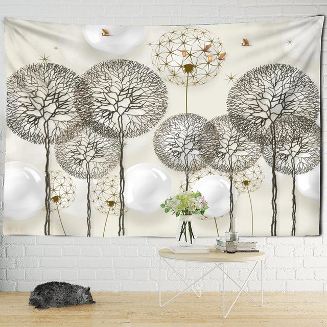 Super Six Wandteppich Löwenzahn in Grau und Weiß im Boho-Stil, Breite: 95 cm, Höhe: 70 cm - Bild 1