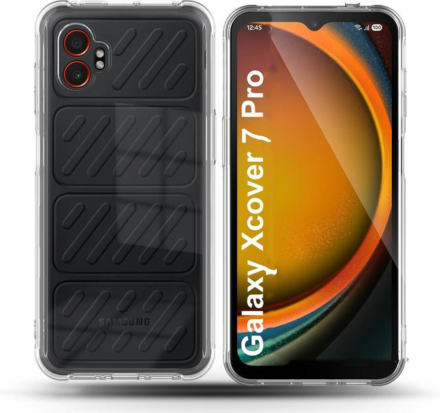 Stoßfeste Airbag-TPU-Schutzhülle für Samsung Galaxy Xcover7 in Transparent und Orange - Bild 1