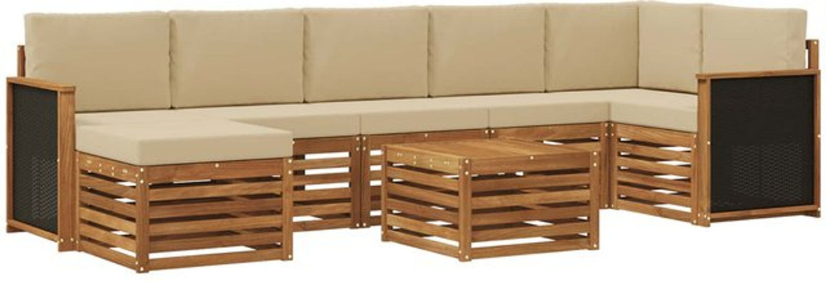 7-teilige Outdoor-Sofagarnitur mit Kissen aus Akazie in Natur von vidaXL - Bild 1