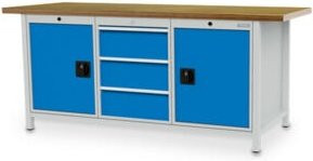 Bedrunka+Hirth Kastenwerkbank Serie 2000 mit 3 Schubladen, grau/blau, B/T/H: 200 x 75 x 95,9 cm - Bild 1