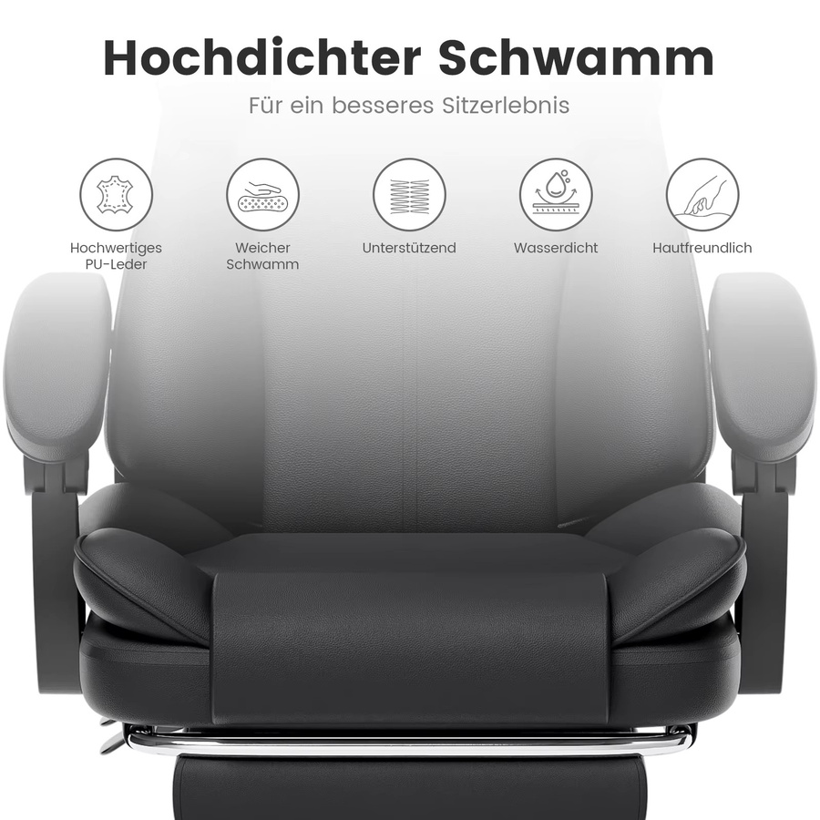 SUKIDA Gaming-Stuhl Ergonomischer Gamer-Stuhl mit Fußstütze und Kopfstütze in Beige-Schwarz aus Kunstleder - Bild 3