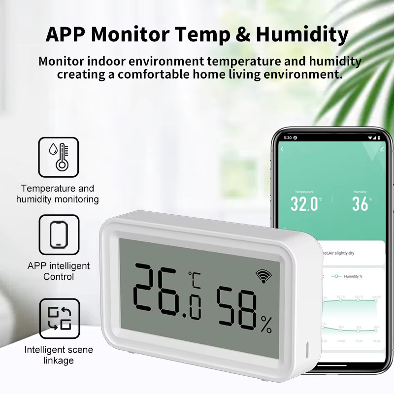 Tuya Zigbee WLAN Thermometer Hygrometer in Weiß mit Temperatur- und Feuchtigkeitssensor für Smart Home App-Steuerung kompatibel mit Alexa und SmartLife - Bild 2