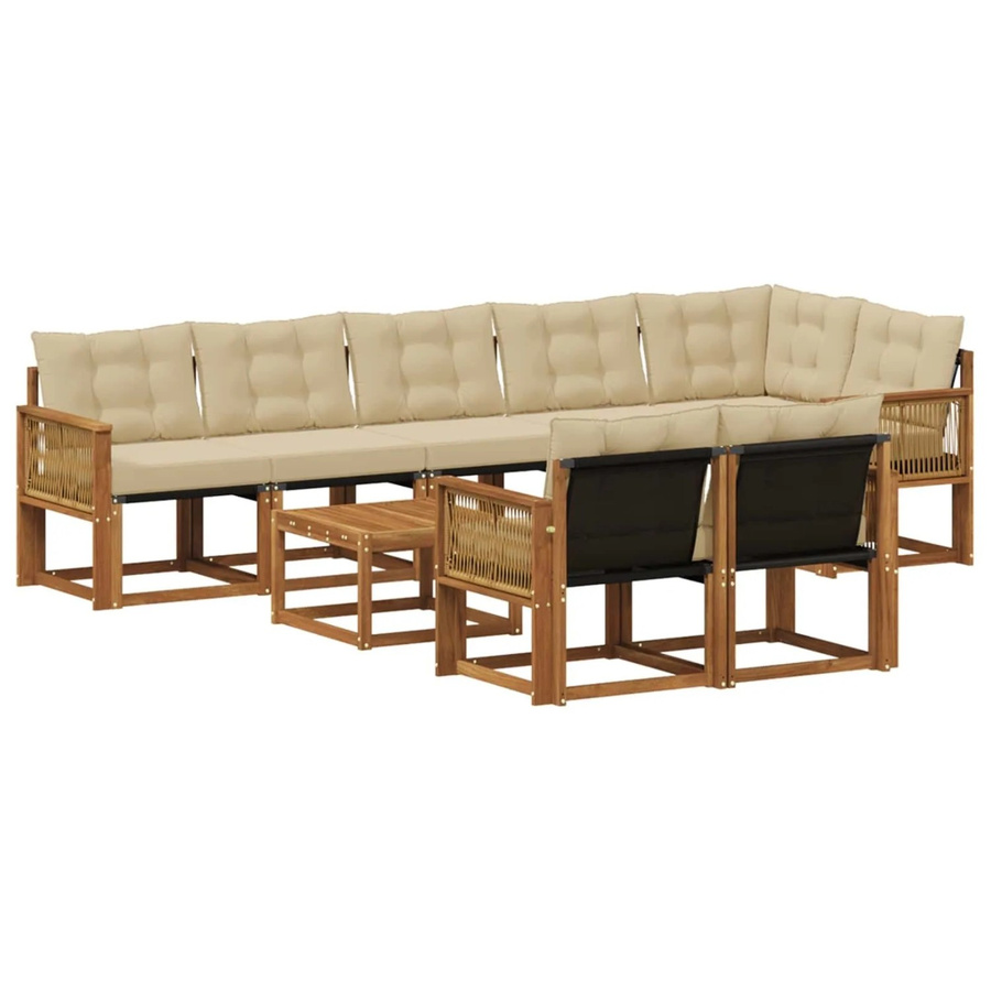 vidaXL Outdoor-Sofagarnitur aus Akazienholz mit 9 Textilene-Kissen in Natur und Beige - Bild 2