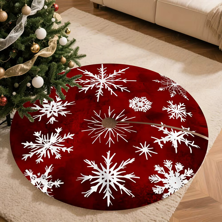 VIKAMA Weihnachtsbaumrock mit rotem und weißem Schneeflockenmuster aus strapazierfähigem Polyester - Bild 5