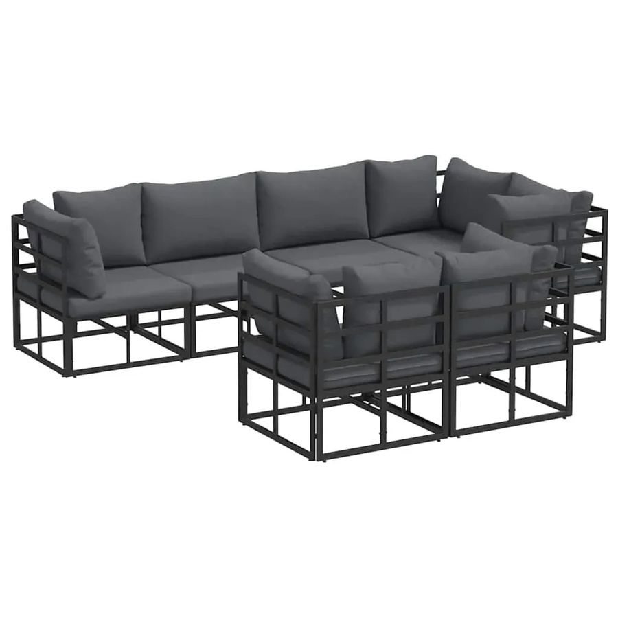 vidaXL Garten-Sofa-Set 7-tlg. aus Aluminium in Schwarz mit Kissen und L-Form - Bild 2