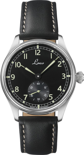 Laco Armbanduhr, Edelstahl, Handaufzug, 39 mm, Leder, Schwarz, Saphirglas - Bild 1