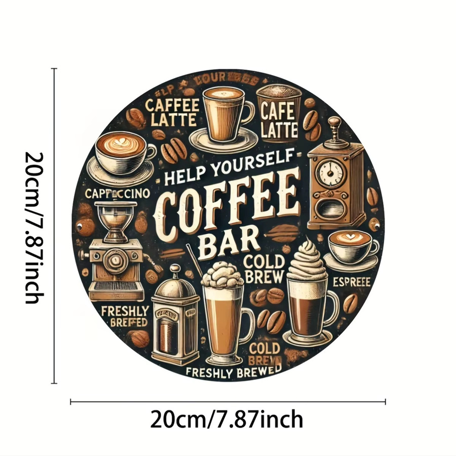 Potdemiel Vintage-Metallschild rund für Kaffeebar und Garten, dekorative Eisen-Wandkunst in Multicolour, Durchmesser: 20,3 cm - Bild 3