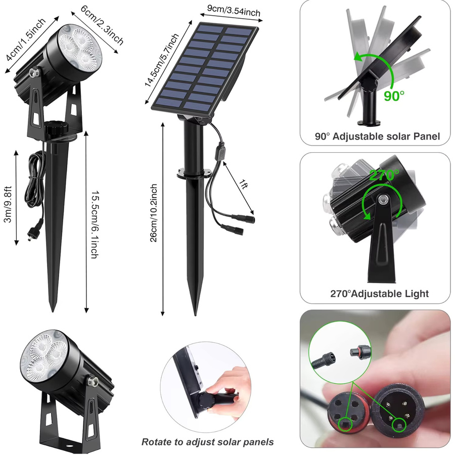 T-SUNRISE Solar LED Außenleuchte IP65 Strahler aus Aluminium in Schwarz und Silber für Garten und Hof - Bild 3