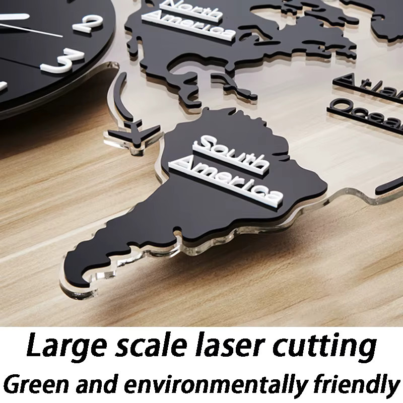 Oeny 3D-Wanduhr Weltkarte in Schwarz mit modernem Design und lautlosem Analog-Uhrwerk - Bild 3