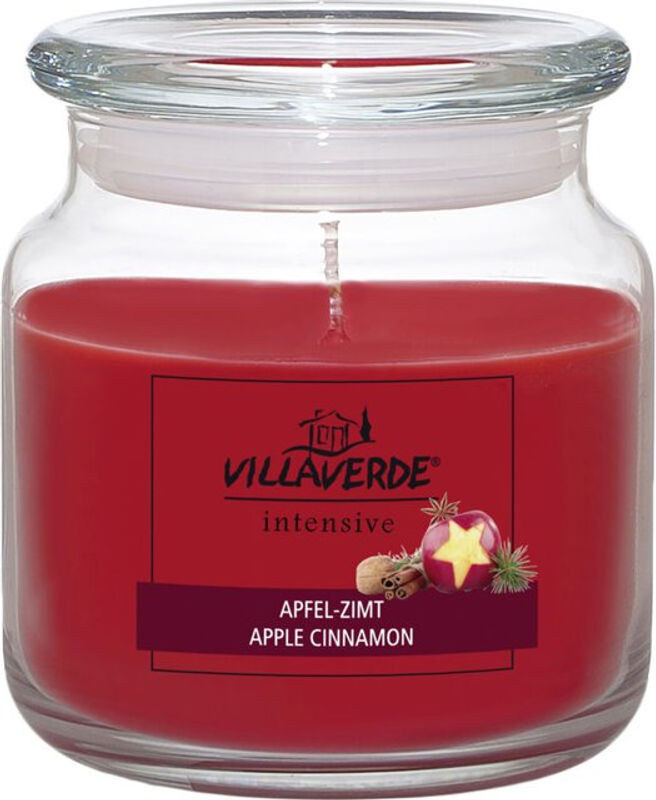 Villa Verde Duftkerze Apfel-Zimt in Rot mit Glasdeckel, Höhe: 10 cm, Durchmesser: 10 cm - Bild 1