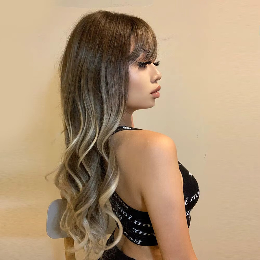 EASIHAIR Perücke, Ombre Braun Blonde, Wasserwellen, mit Pony, Damen - Bild 2