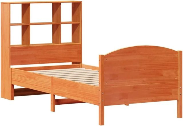 vidaXL Massivholzbett aus Kiefernholz mit Kopfteil und Regal in Braun, B/T/H: 75 x 190 cm - Bild 1