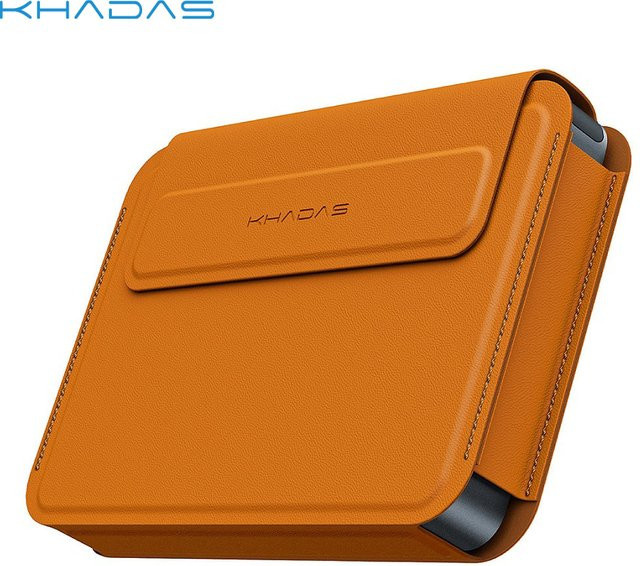 Khadas Leder-Schutzhülle für Khadas Mind mit magnetischem Gehäuse in Braun und Orange - Bild 1