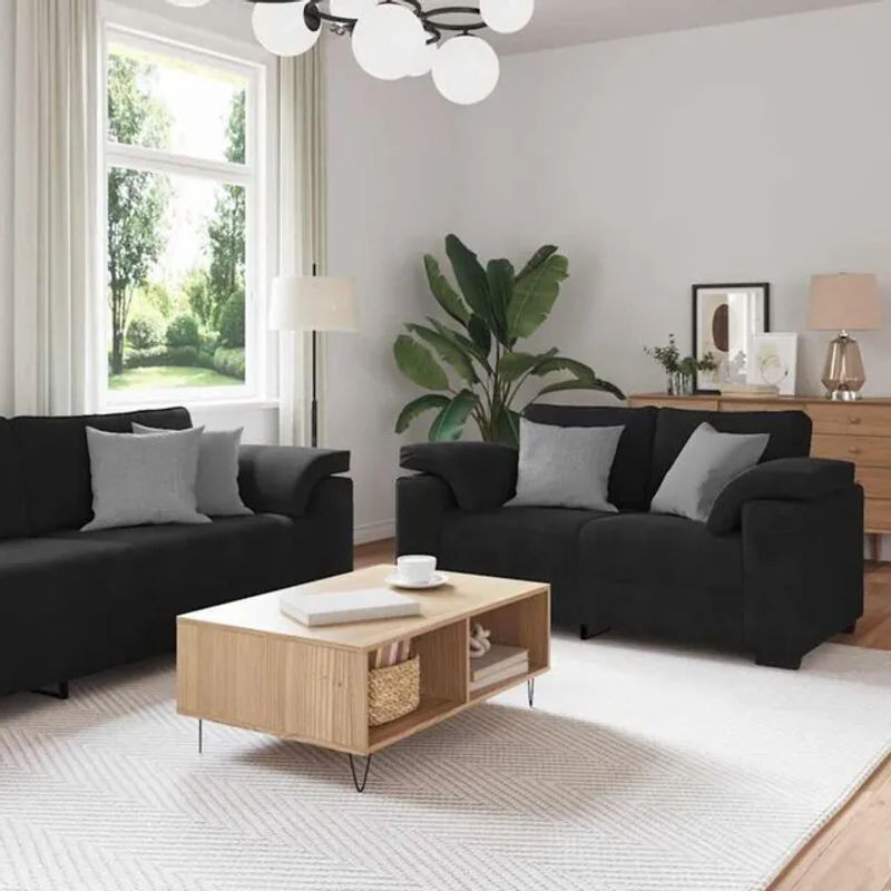 3-tlg. Schlafsofa-Garnitur vidaxl in Schwarz aus Samt und Polyester mit Metallgestell - Bild 1