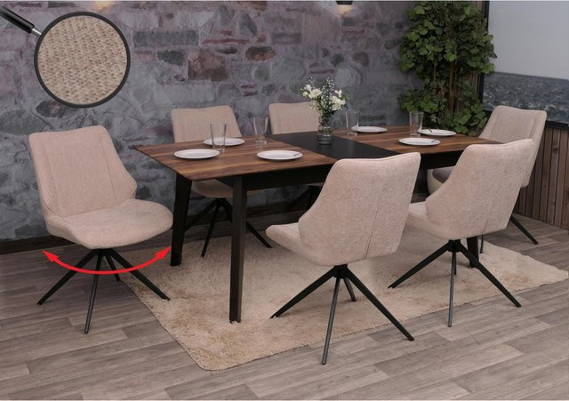 6er-Set MCW Esszimmerstühle O48 Beige mit Chenille-Stoff und Auto-Return Funktion - Bild 1