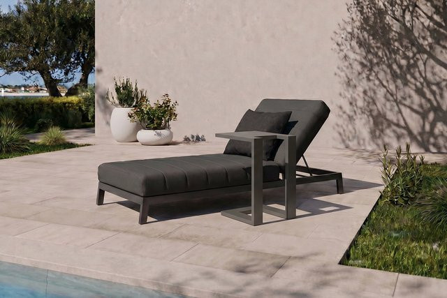 OUTFLEXX Bite Gartenliegen-Set mit Beistelltisch und Dekokissen, anthrazit, Aluminium und UV-beständiges Polyester, B: 205 cm, B: 90 cm - Bild 1