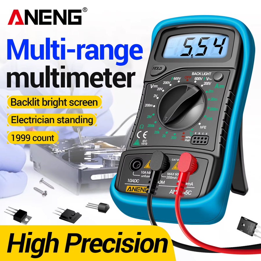 ANENG AN8205C Digitales Multimeter 600V AC DC 10A mit Hintergrundbeleuchtung in Blau für Heimwerkstatt und Autoelektrik - Bild 2
