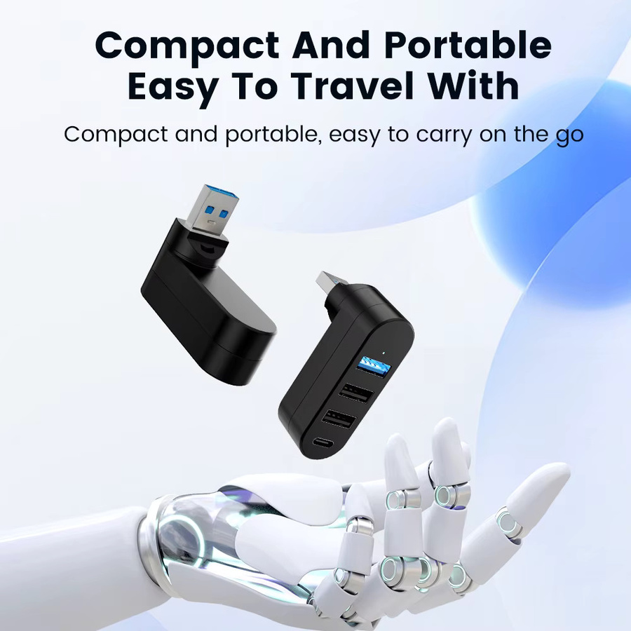 Drehbarer USB 3.0 Hub mit 4 Ports für Computer und Laptops, USB-Datenübertragungs-Expander in Schwarz oder Blau - Bild 6
