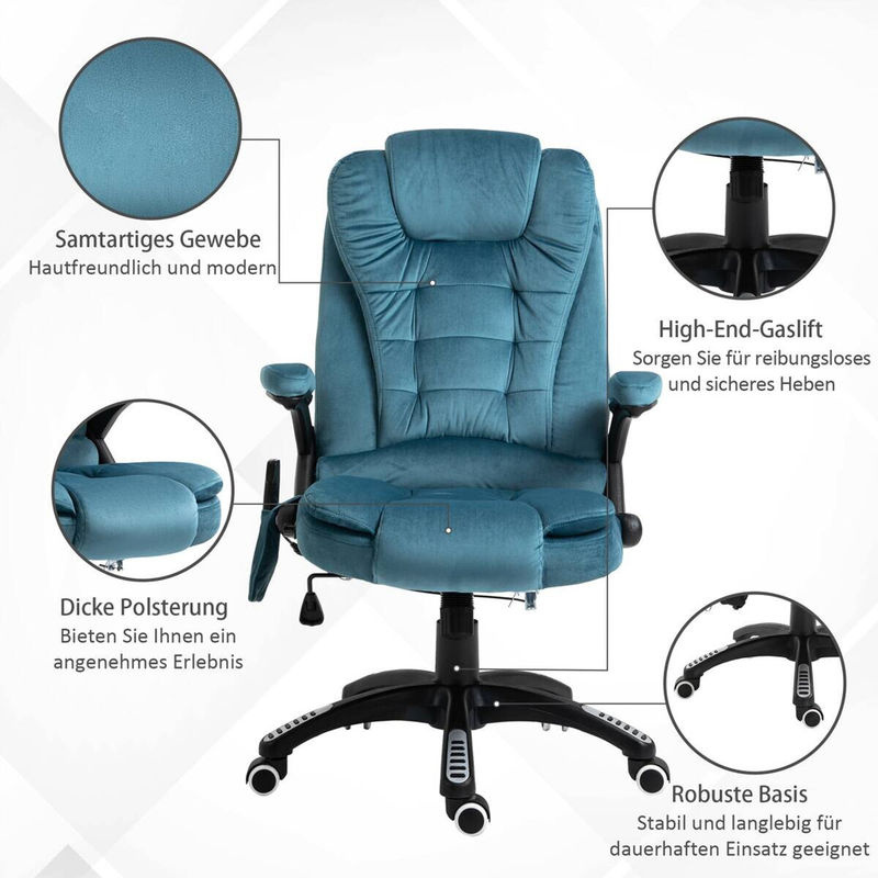 Vinsetto Massagesessel Chefsessel mit Massagefunktion in Blau, B/H/T: 72 x 68 x 120 cm - Bild 3