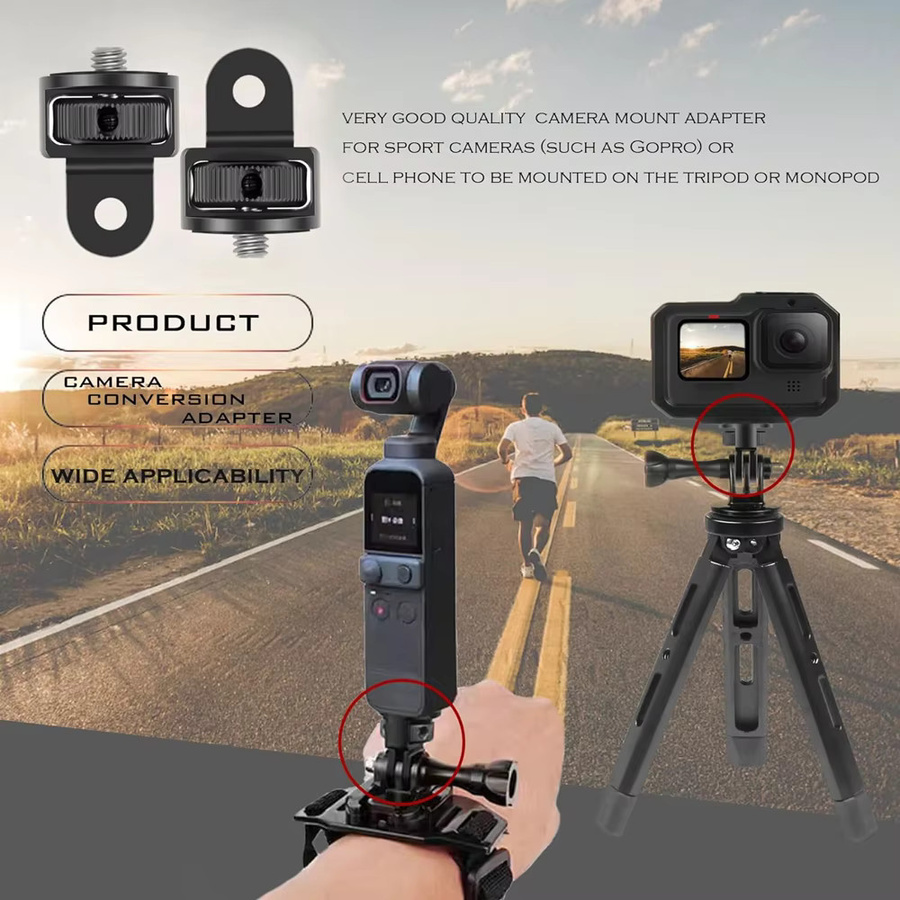 EXSKOF Aluminium Stativ Mount Adapter für GoPro Hero 13 12 11 10 9, Insta360 X2 X3 X4 X5 und DJI Osmo Action, Schwarz - Bild 6