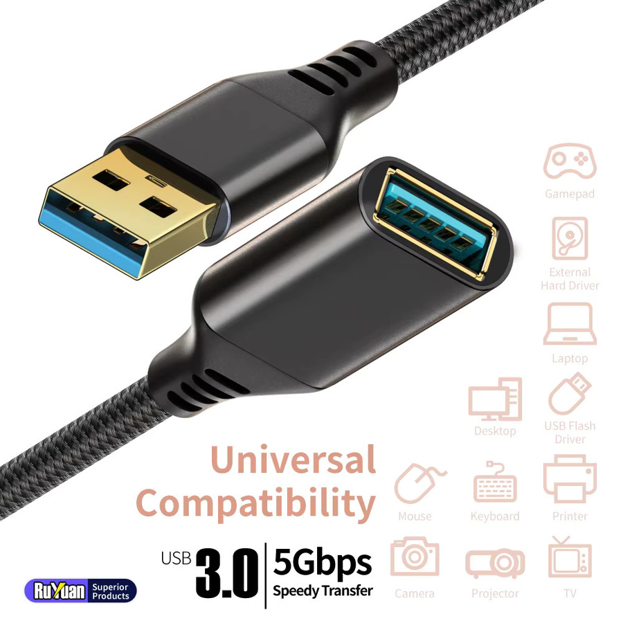 KakuuCa USB 3.0 Verlängerungskabel Stecker-zu-Buchse in Schwarz zum schnellen Laden und Synchronisieren für Tastatur, Maus und Festplatte - Bild 4