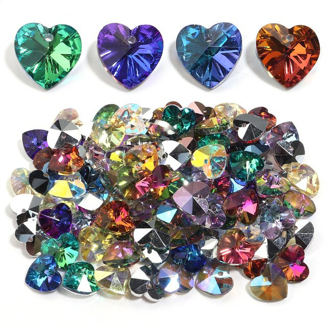 Charms Anhänger, Herzförmig, Kristall Glas, Aurora Farbe, Bunt - Bild 1