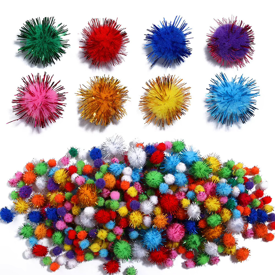 Bunte Glitzer Pompoms aus weichem Plüsch für DIY Bastelarbeiten und Weihnachtsdekoration, Multicolor, 10-35g - Bild 3