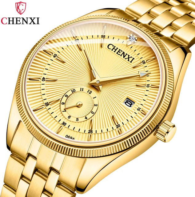 CHENXI Armbanduhr Quarz, Gold, Edelstahl, Messing, Unisex, Datum - Bild 1