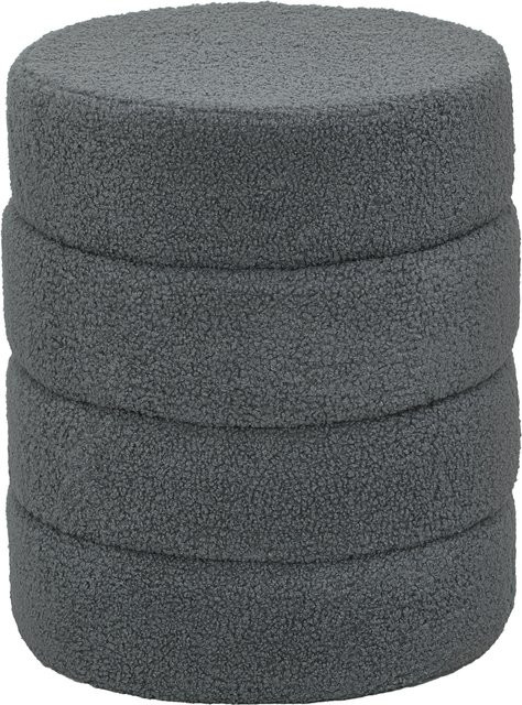 HOMCOM Sitzhocker und Fußhocker aus Teddy-Fleece in Grau, runder Polsterhocker mit Stahlgestell, Durchmesser: 40 cm, Höhe: 45 cm - Bild 1