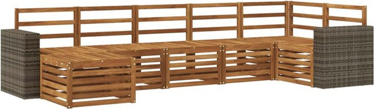 vidaXL Ecksofa Set 7-teilig aus Massivholz Akazie in Natur Braun, modern und minimalistisch, wendbar - Bild 1