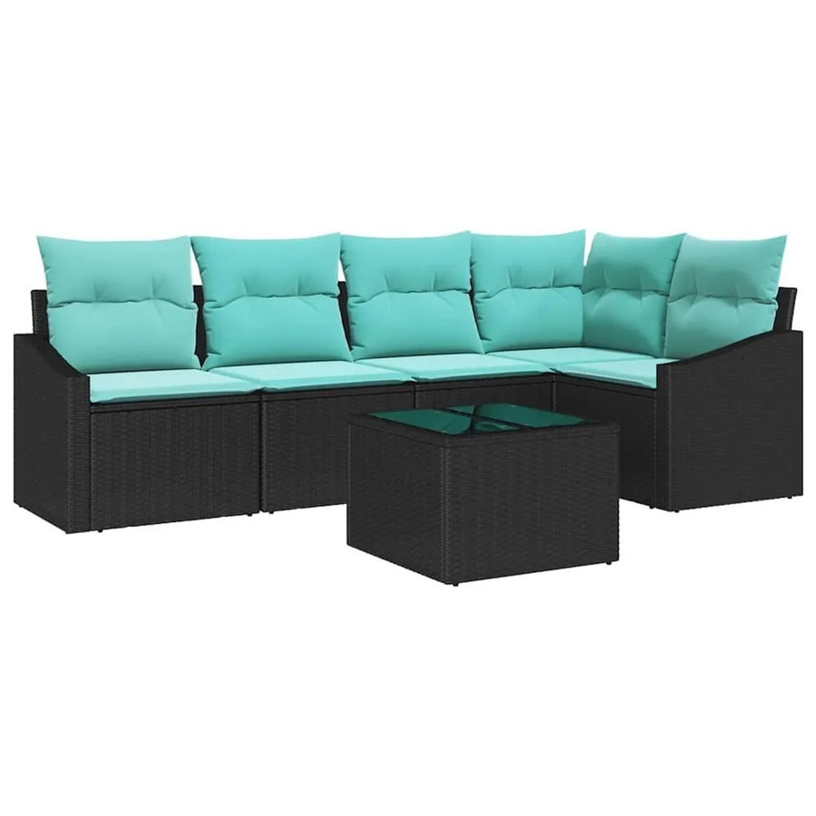 vidaXL 6-teiliges Lounge-Sofa Set aus Poly Rattan in Schwarz mit Kissen und Tisch im L-Shape Design - Bild 2
