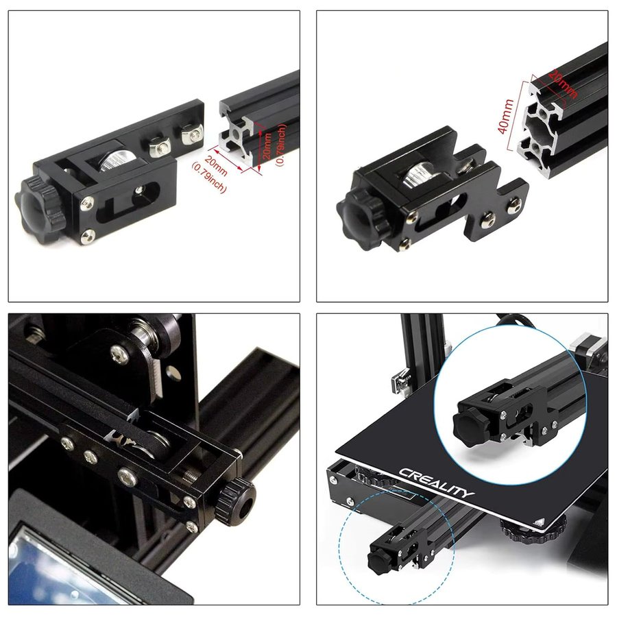 Creality Riemenspanner für Ender 3 und CR10 FDM 3D-Drucker, Synchronriemen-Spannvorrichtung für 2040 Y-Achse und 2020 X-Achse, Schwarz - Bild 4